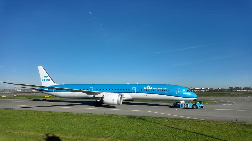 KLM Boeing 787 being towed at Amsterdam Schiphol Airport